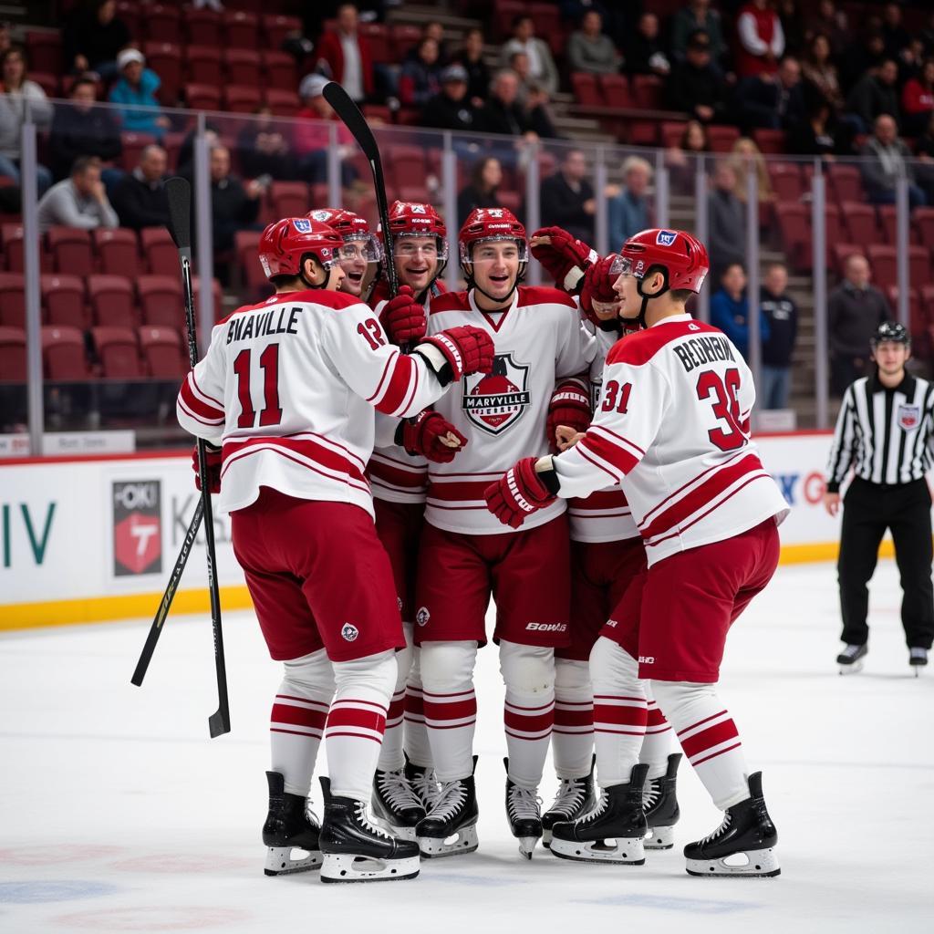 Maryville University Hockey Team Celebrating a Goal