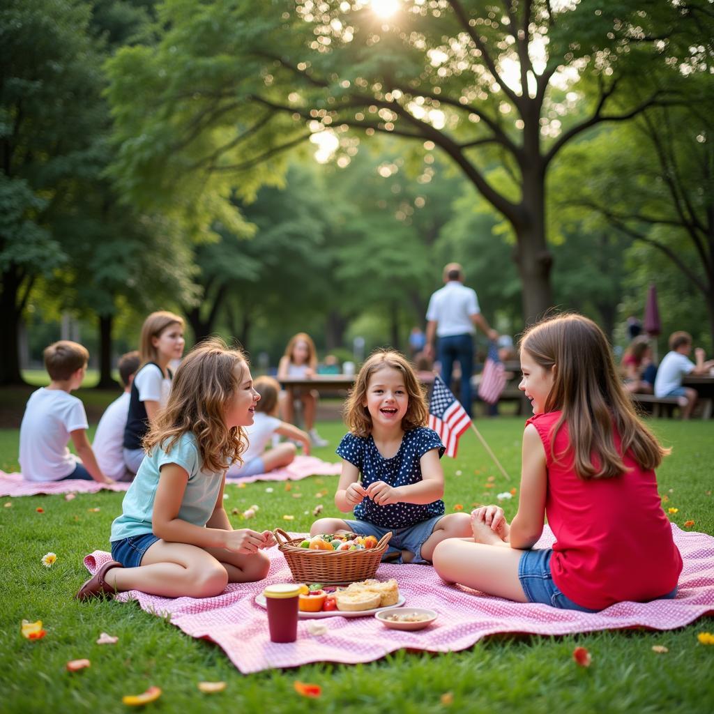 Families Enjoying a Memorial Day Picnic in a Houston Park