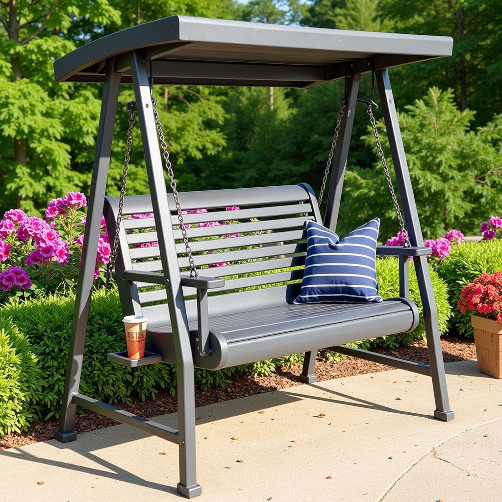 Metal Porch Swing with Cup Holders in Garden