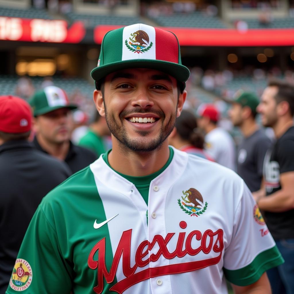 Mexican Baseball Jersey Fan Wearing Jersey and Cap