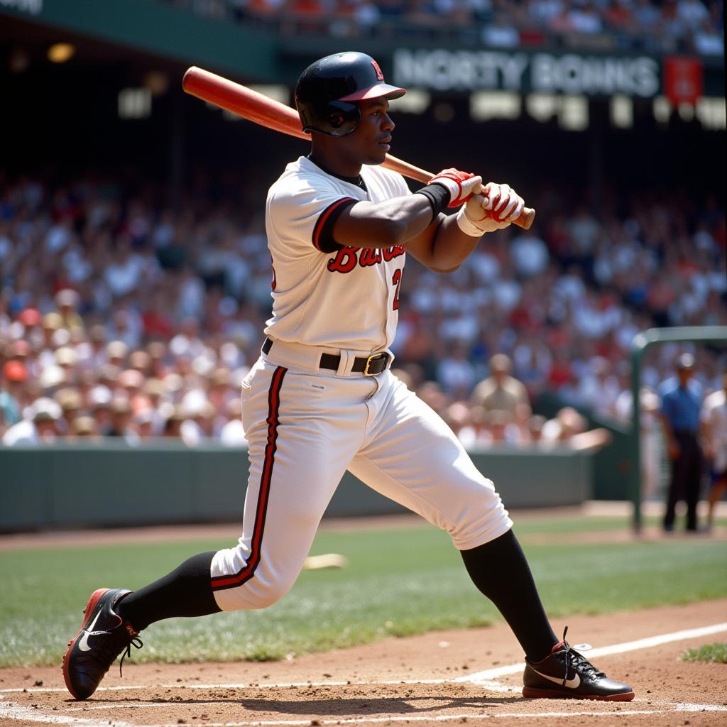 Michael Jordan swinging a baseball bat during his time with the Birmingham Barons.