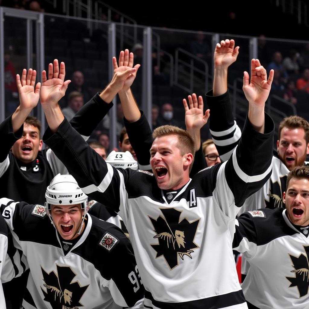 Mike Hanson celebrating a goal with his Besiktas teammates