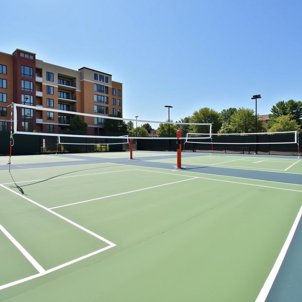 Milwaukee Yard Volleyball Court - A view of the volleyball court at Milwaukee Yard, showing the net, court markings, and surrounding facility.