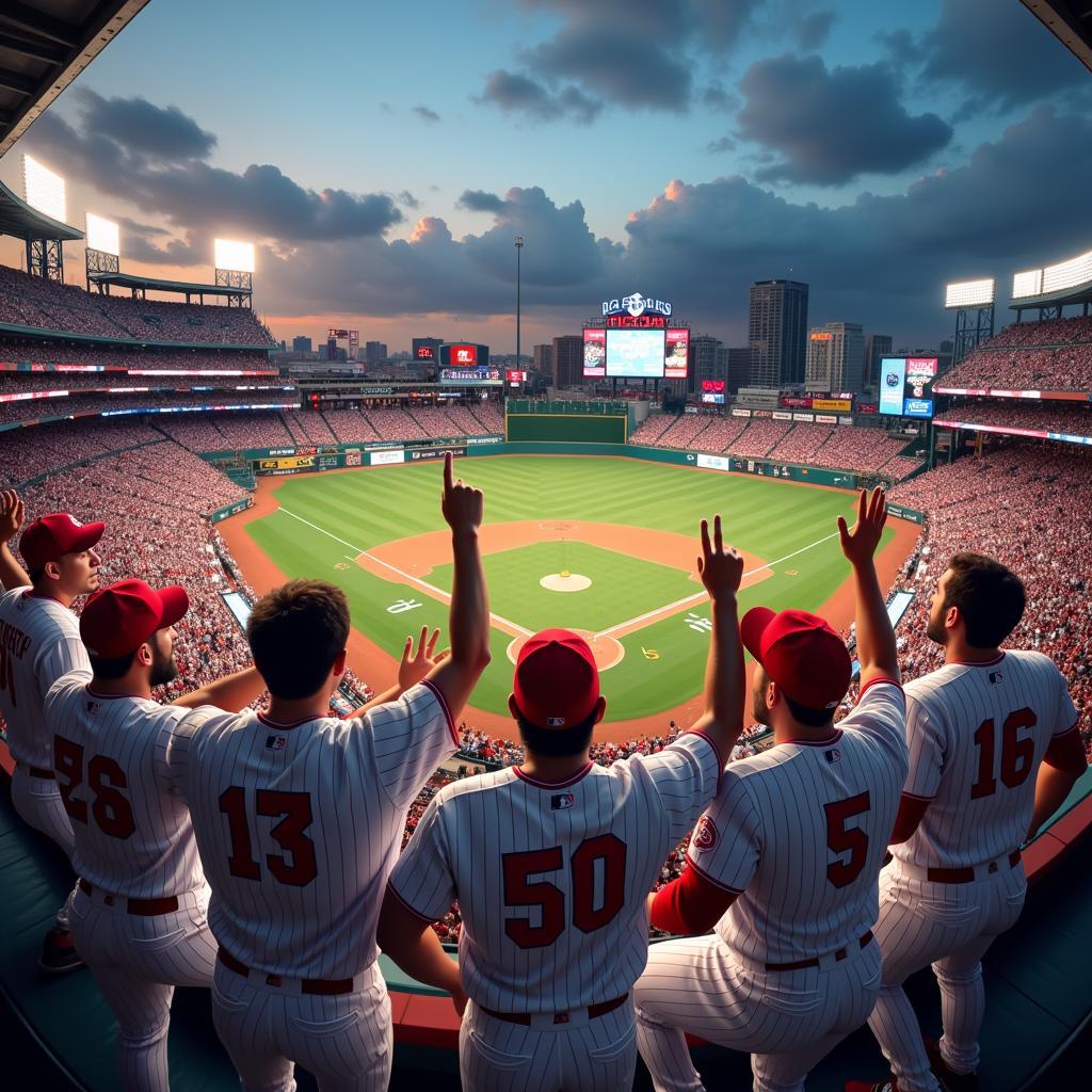 Modern baseball players celebrating a home run