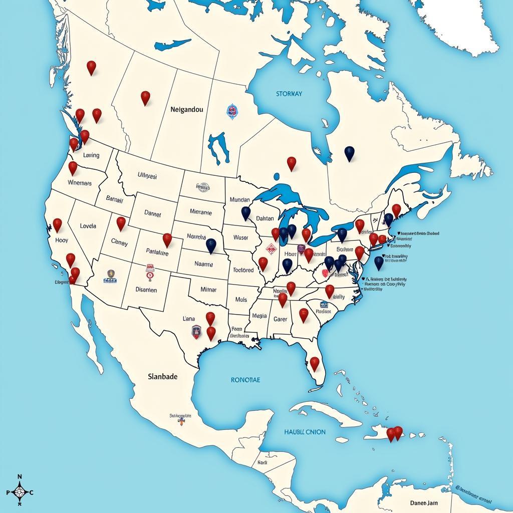 MLB Baseball Stadium Map Across North America