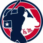 MLB Emblem Batter Silhouette: A close-up view of the iconic MLB emblem, focusing on the silhouetted batter poised to swing.  The red, white, and blue color scheme is prominent, symbolizing the sport's American heritage. The image highlights the dynamic pose of the batter, capturing the essence of baseball's athleticism and competitive spirit.