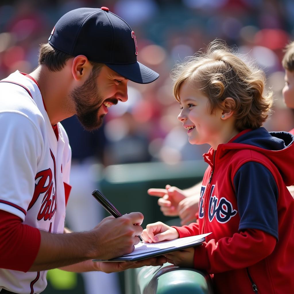 MLB Player Signing an Autograph for a Young Fan