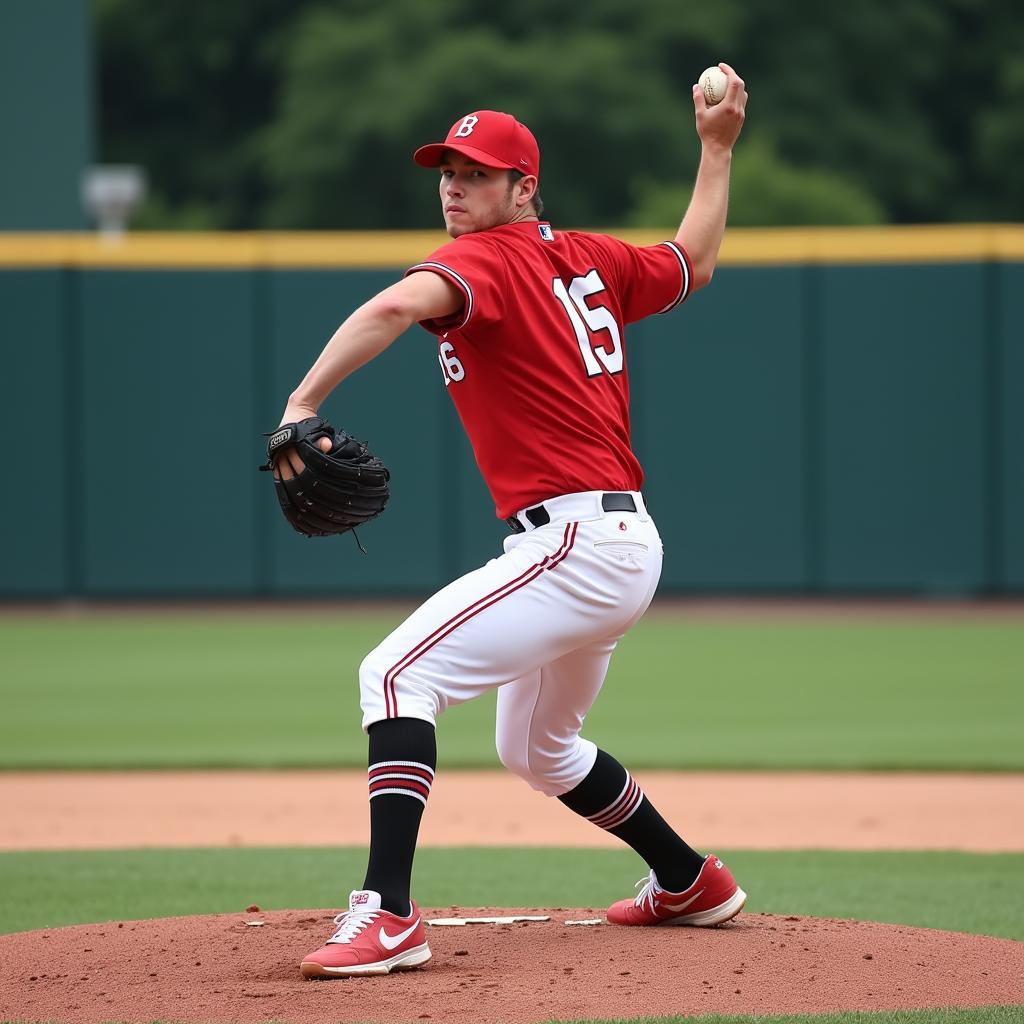 A young, aspiring MLB pitcher practicing his closing techniques on the mound.