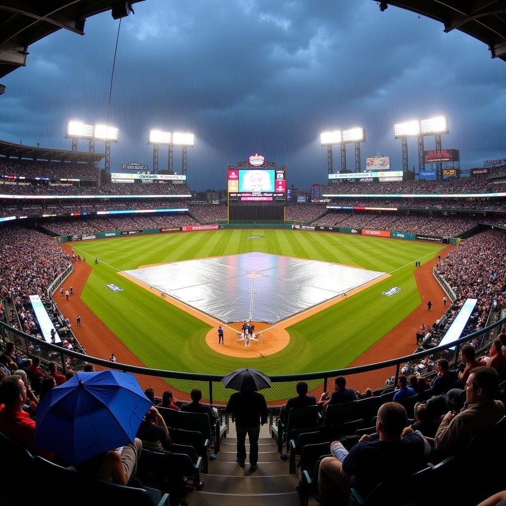 MLB Stadium During a Rain Delay