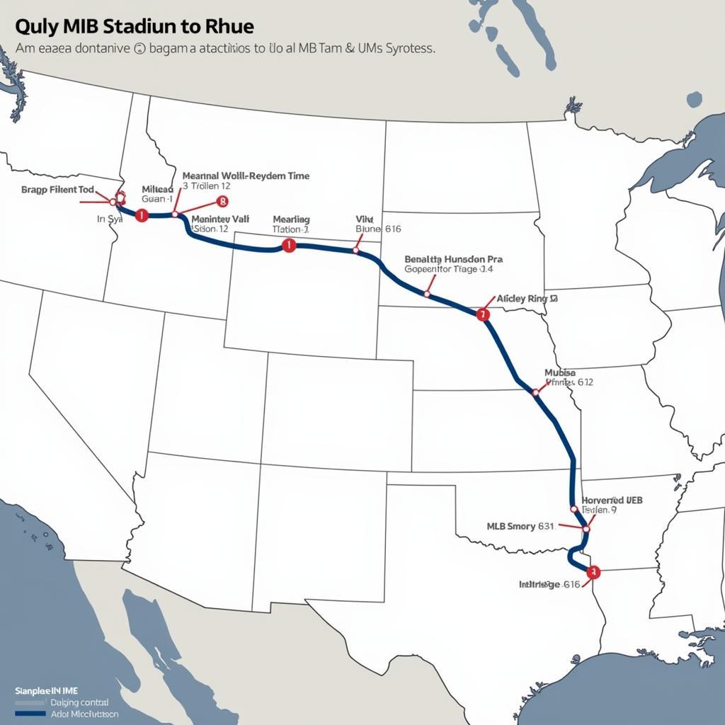 MLB Stadium Map with a Planned Travel Route