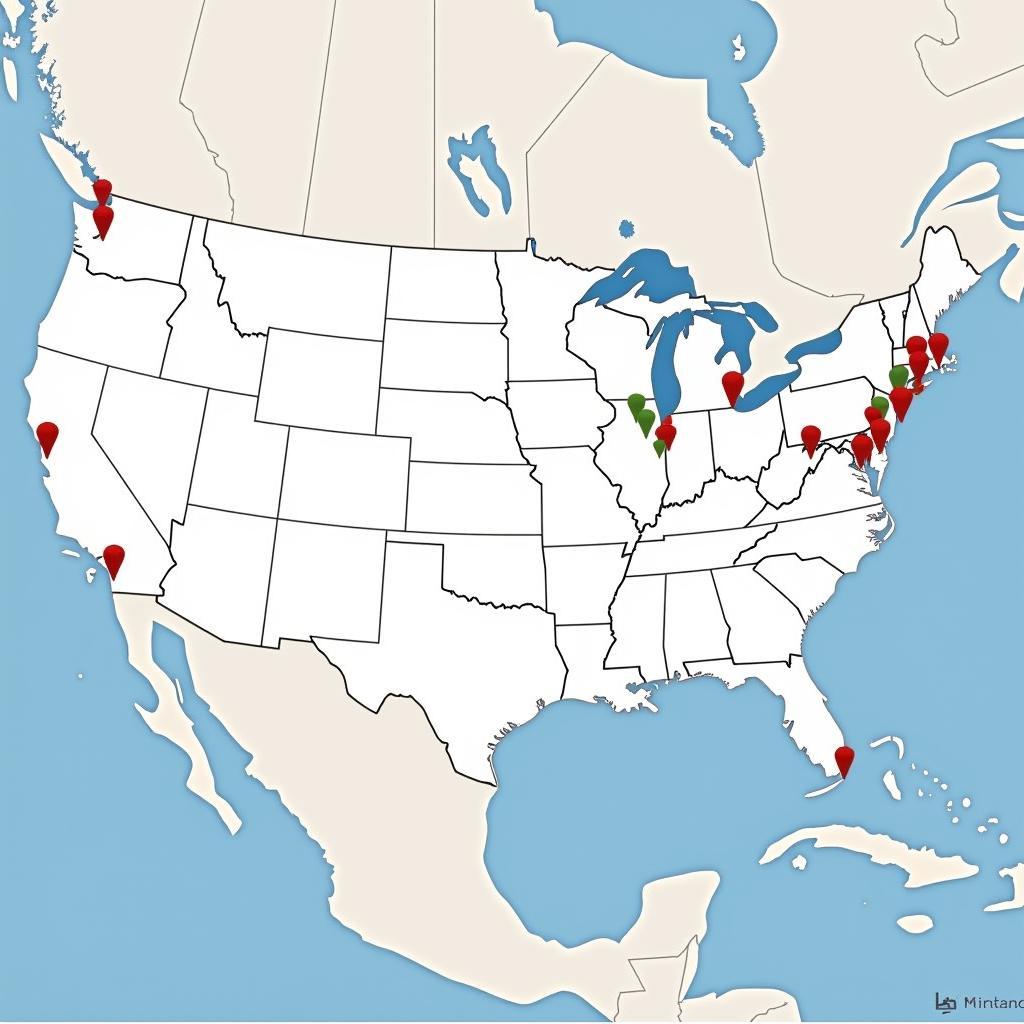 Map of MLB Stadiums across the USA