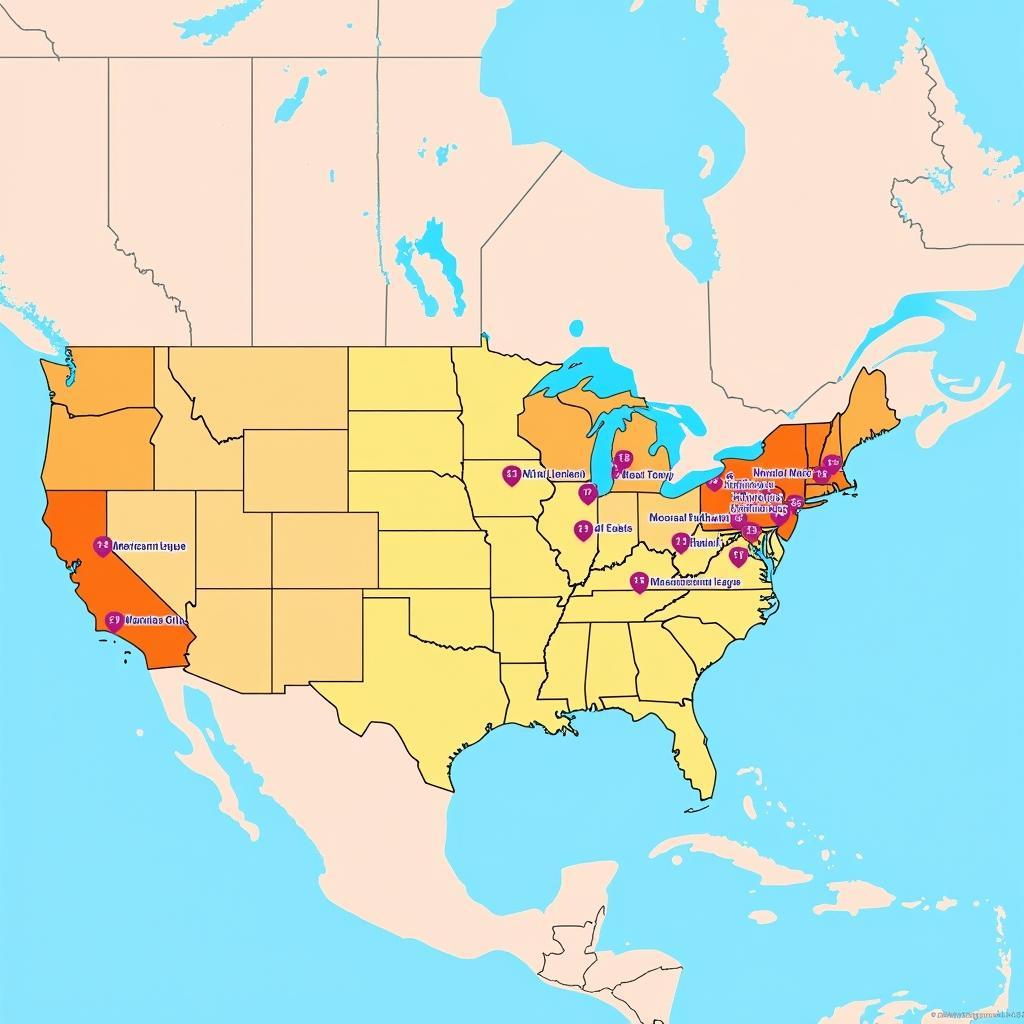 MLB Team Locations Across North America