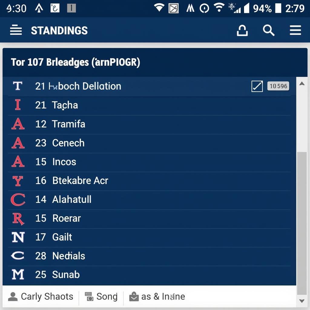 MLB Teams in Alphabetical Order and Standings