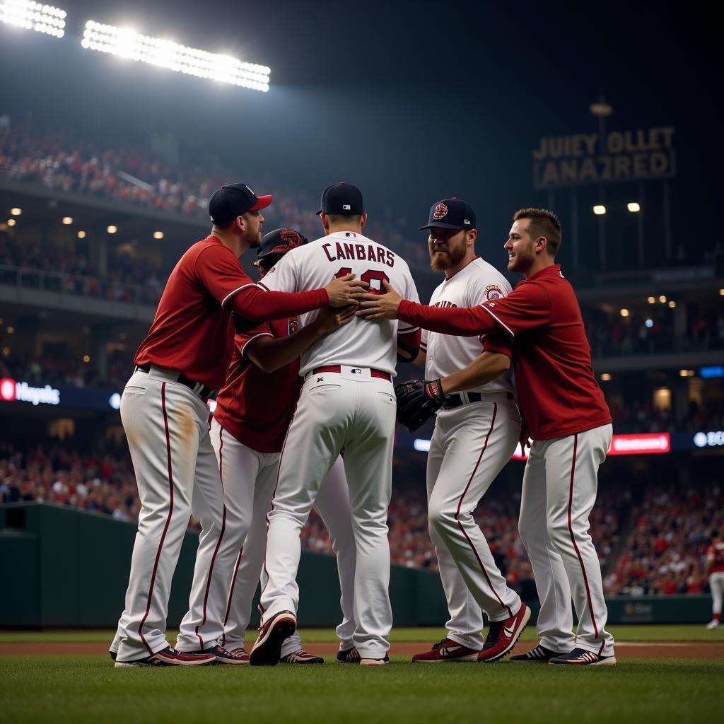 A modern MLB closer celebrating a game-winning save