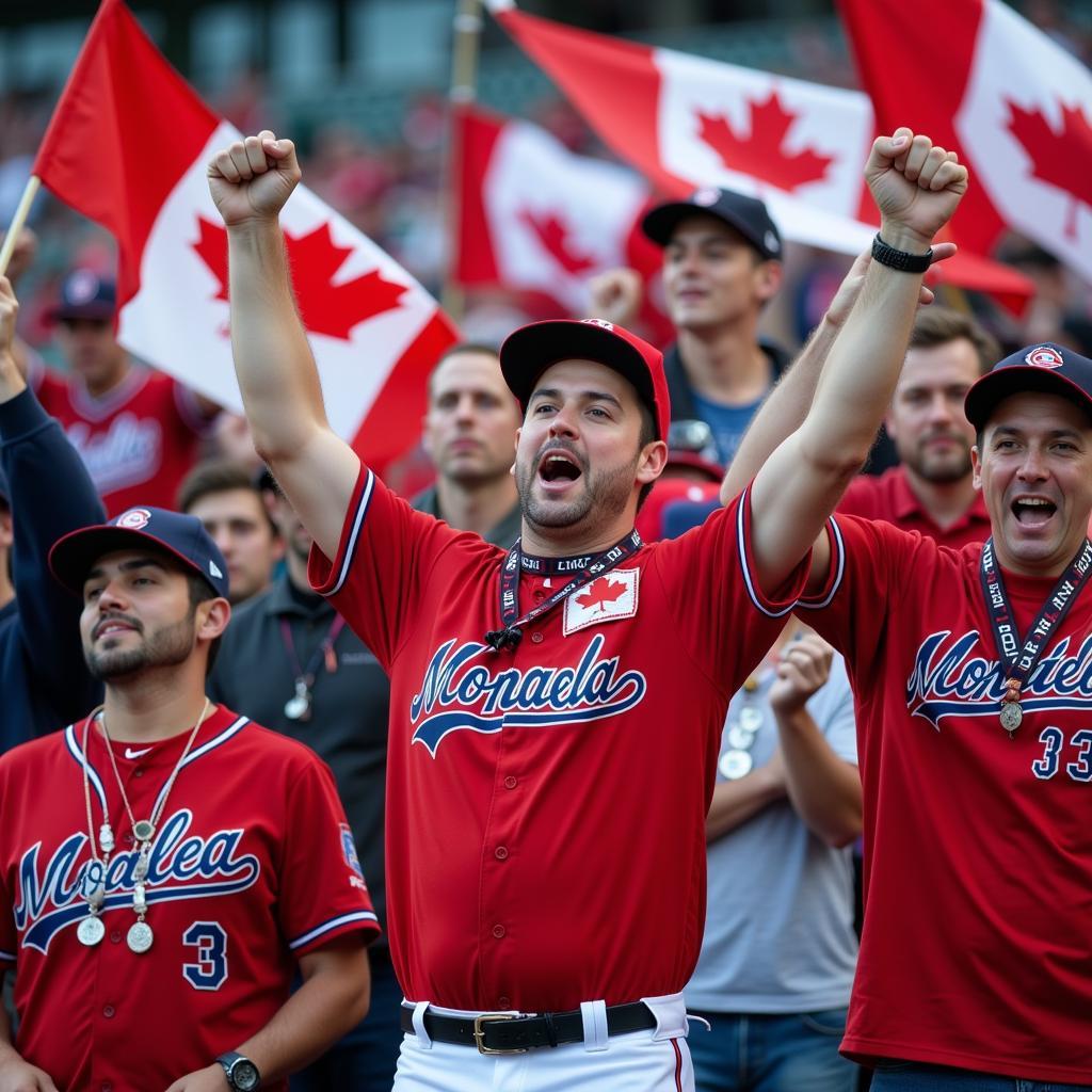 Montreal baseball fans cheering enthusiastically