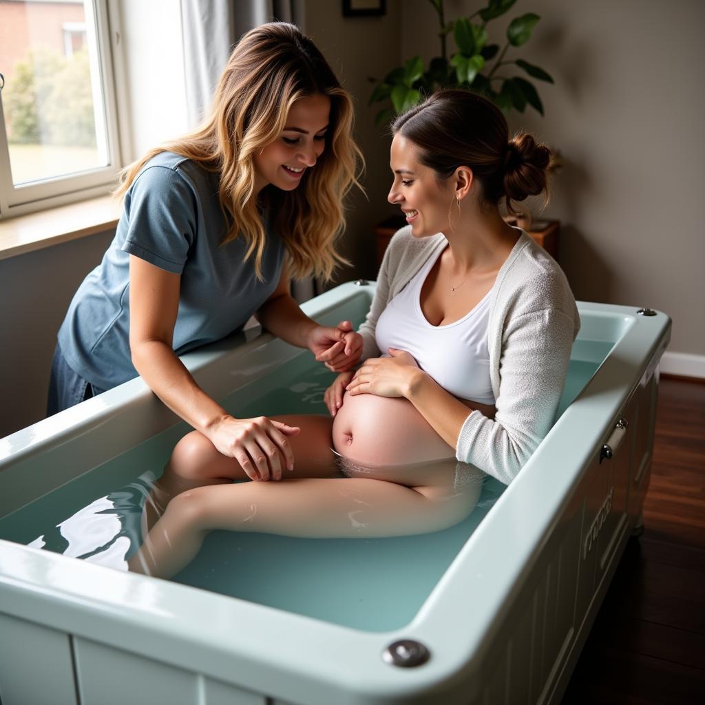 Mother and Midwife with Birth Pool in a Box