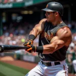 A baseball player demonstrating powerful swing mechanics