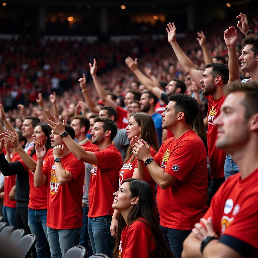 NBA Fans in Red Jerseys Cheering