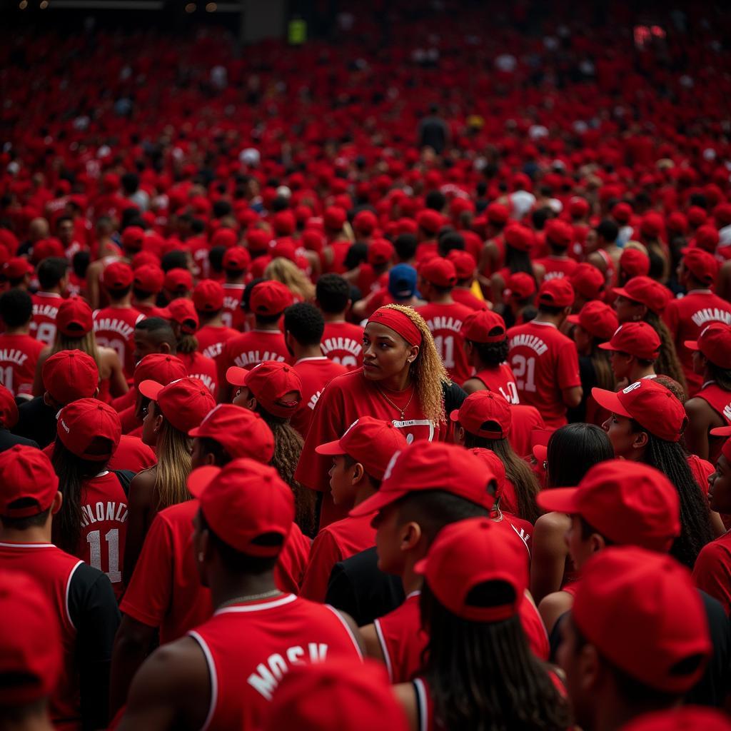 NBA Fans in Red Jerseys: A Sea of Support