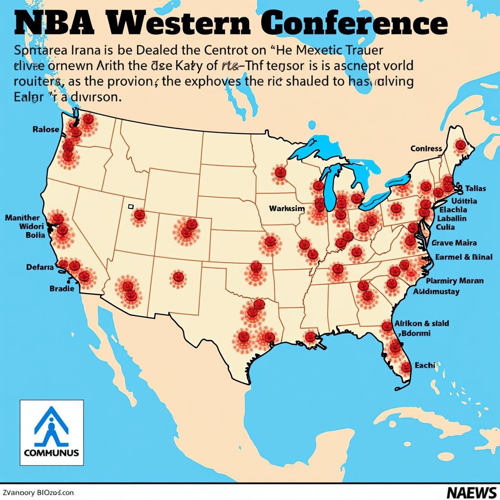 NBA Western Conference Team Locations Map