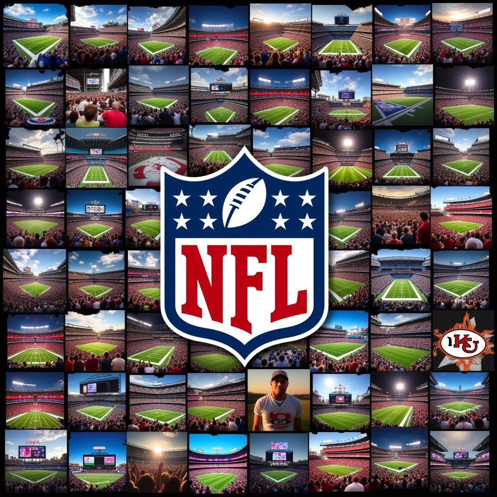 A collage of NFL team logos and stadiums, showcasing the diversity and grandeur of the league.