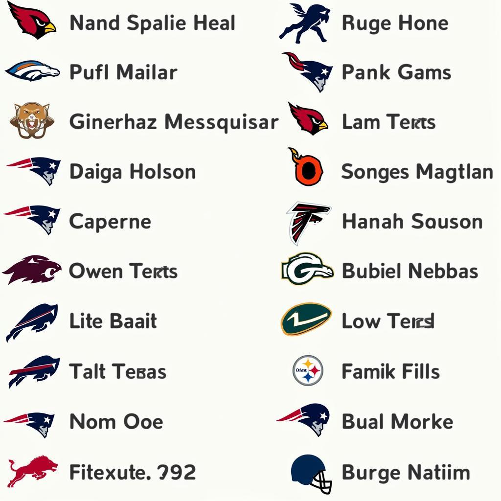 NFL Teams in Alphabetical Order List