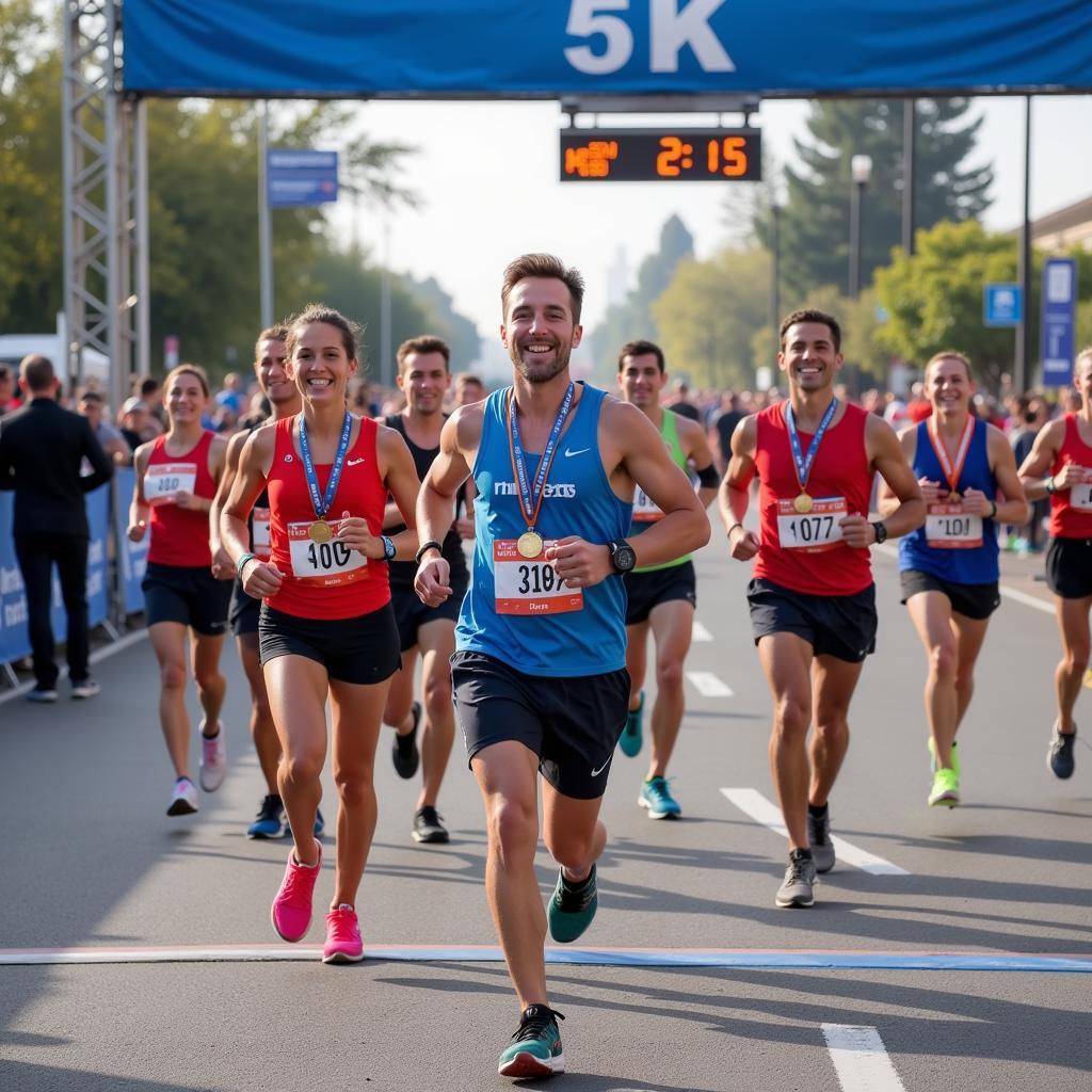 Runners Celebrating at the Finish Line of an Orange County 5k Race