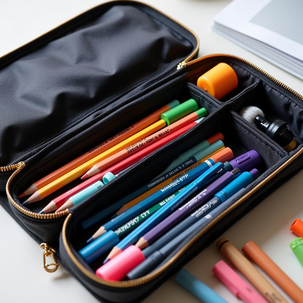 Organized large compartment pencil case