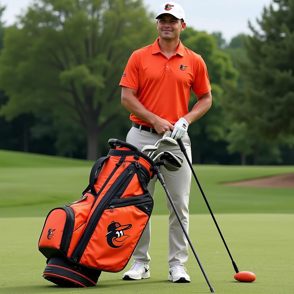 Orioles Fan Golfing with Stand Bag