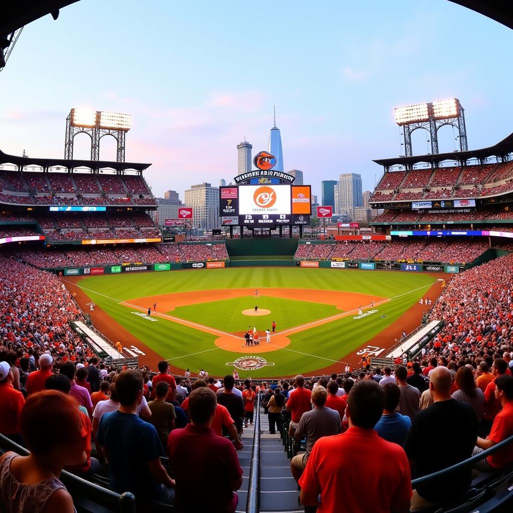 Orioles fans cheering at Camden Yards