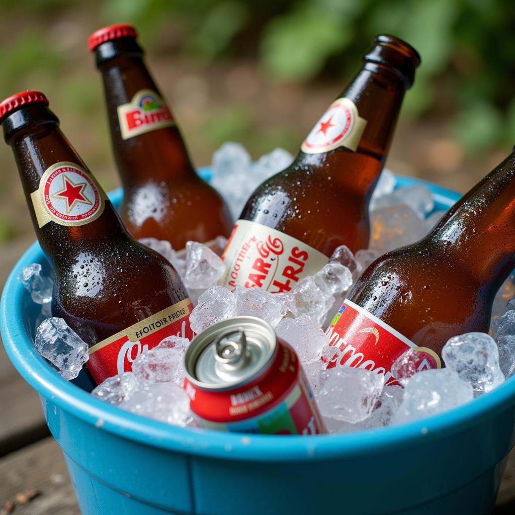 Outdoor Beverage Bucket Filled with Ice and Drinks for Besiktas Matchday