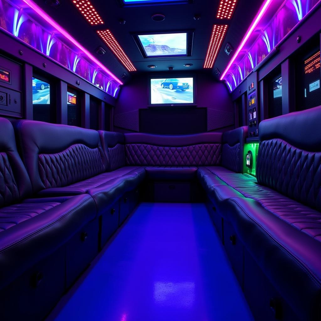 Party Bus Interior with Lighting and Sound System