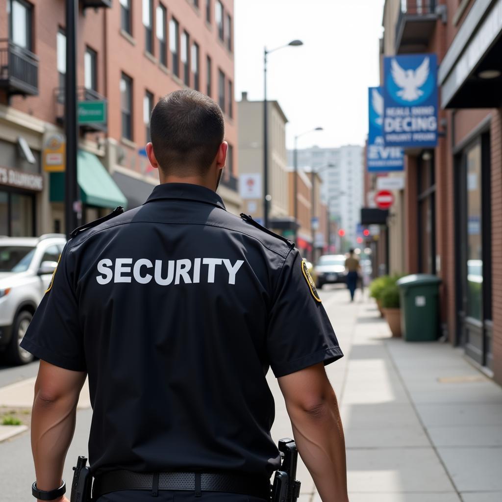 Security Guard Patrolling a Commercial Property in Philadelphia