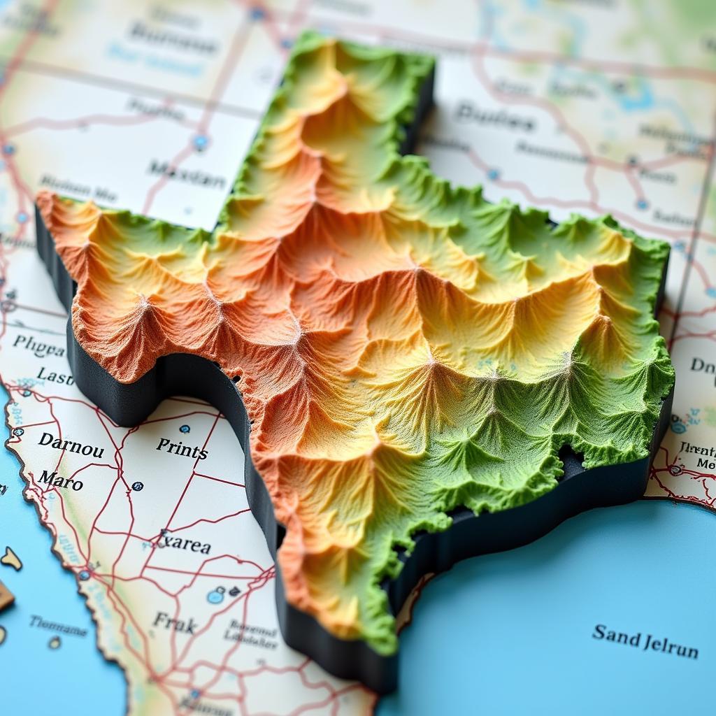 Physical 3D Relief Map of Texas