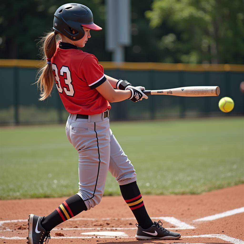 Softball Player Executing a Powerful Bat Swing