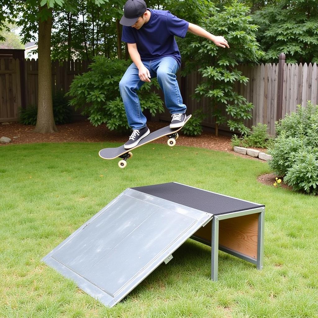 Skater Using a Pre-Built Skateboard Ramp