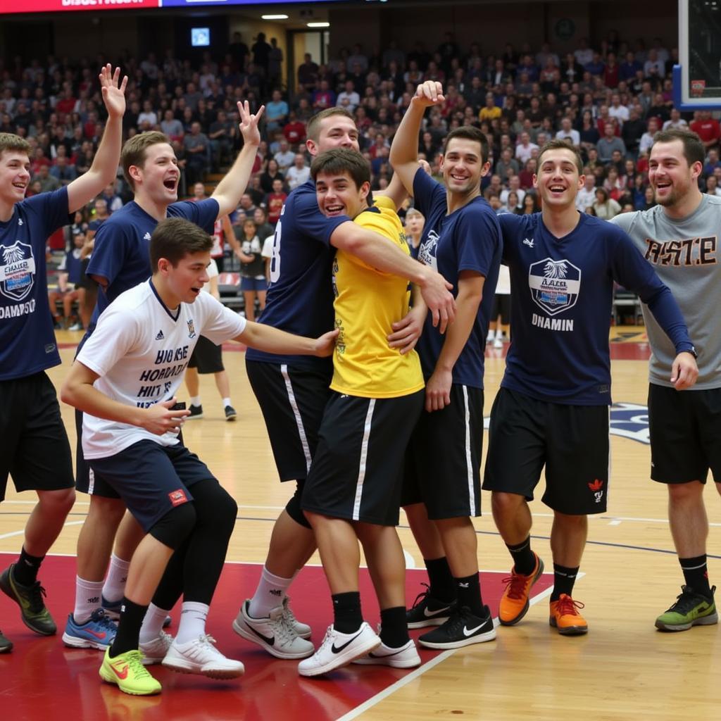 Softball team celebrating a victory.