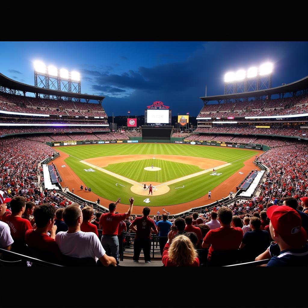 Professional Baseball Game: Packed Stadium - Fans enjoying a professional baseball game in a packed stadium, experiencing the thrill of the sport.