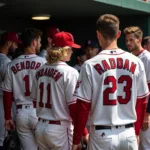 Professional Baseball Team in Dugout