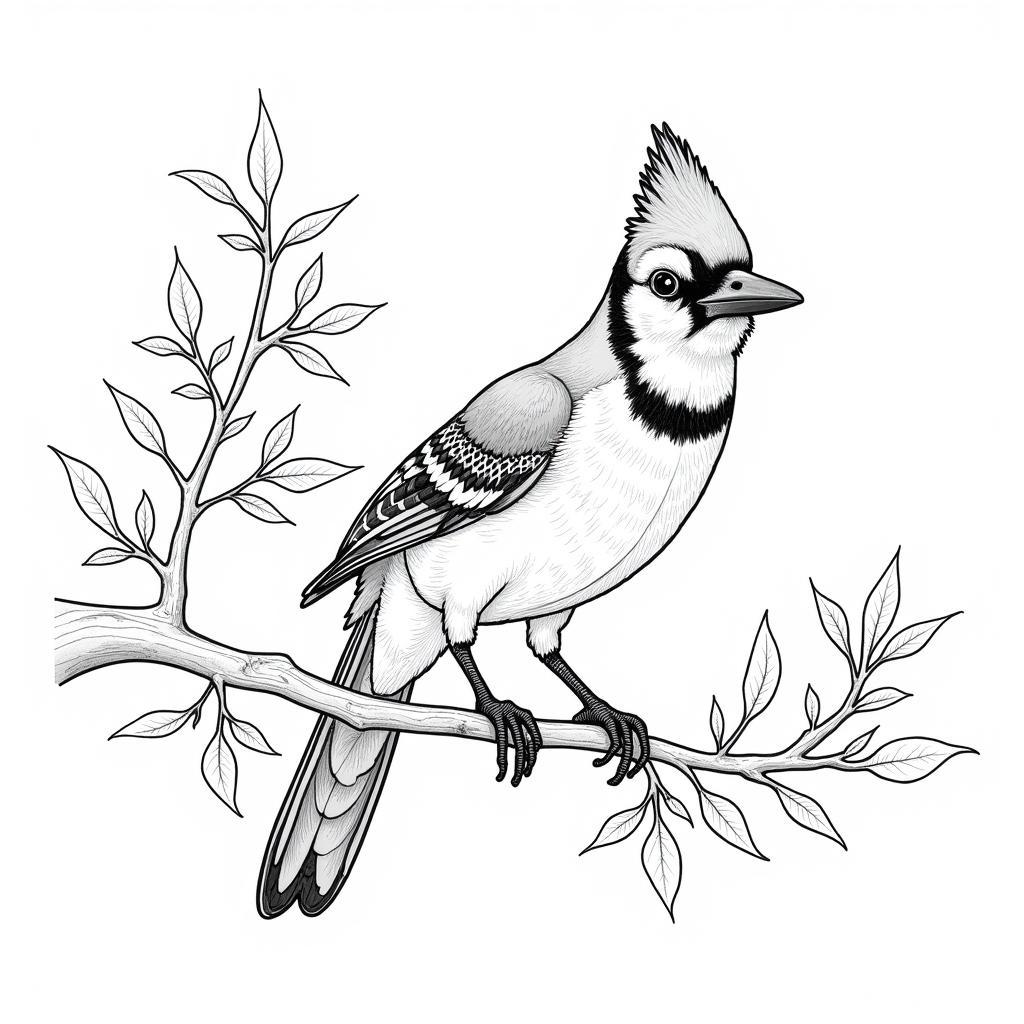 Realistic Blue Jay Colouring Page for Adults