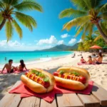 Red Hot Dogs on a Hawaiian Beach