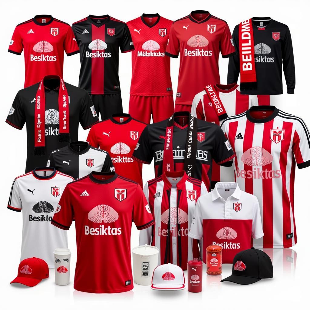 Various merchandise featuring the red kissing ball emblem of Besiktas JK.