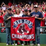 Red Sox fans celebrating with a replica banner