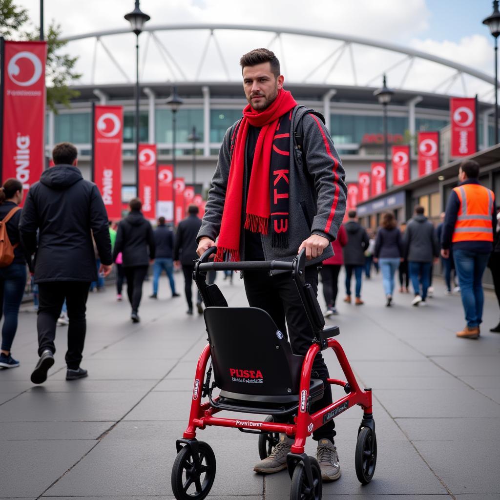 Red walker with seat for a Besiktas fan.