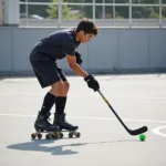 Practicing Rollerblades Street Hockey Drills