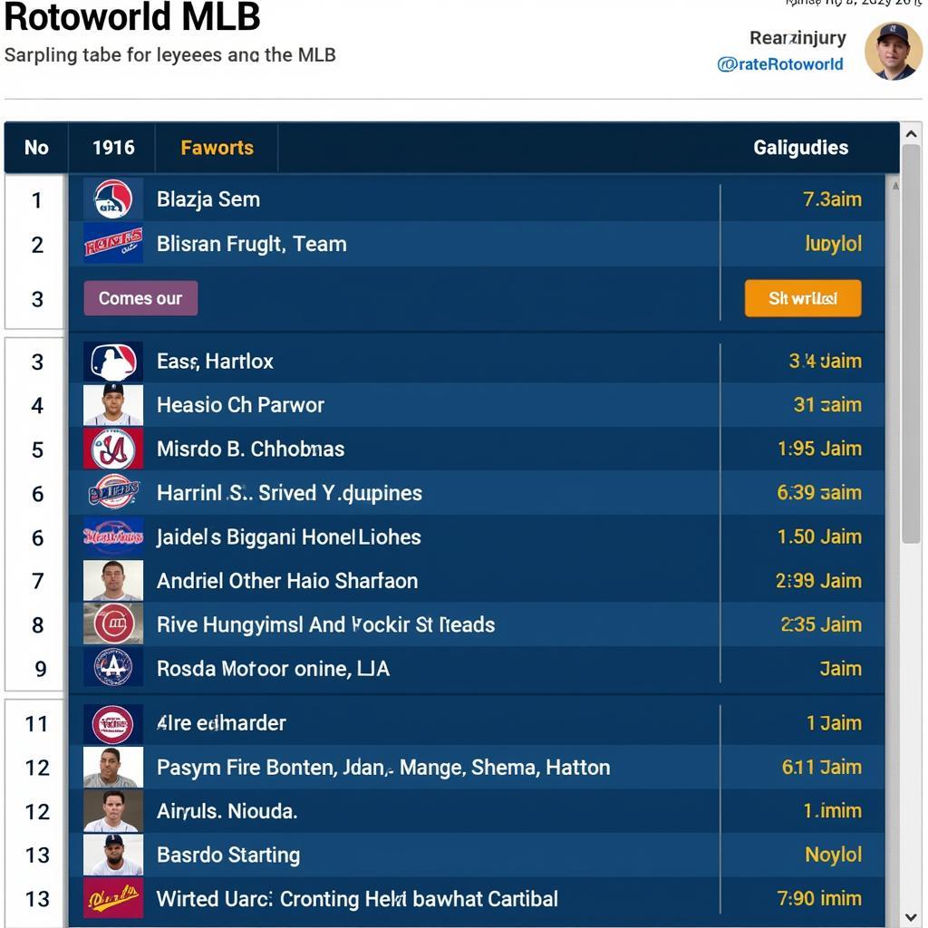 Example of a Rotoworld MLB Lineup