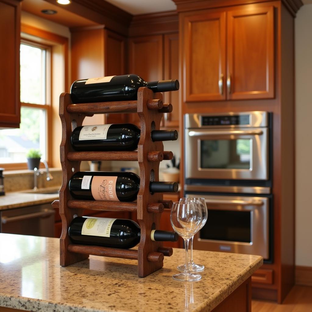 Rustic Wooden Wine Rack in Kitchen Setting