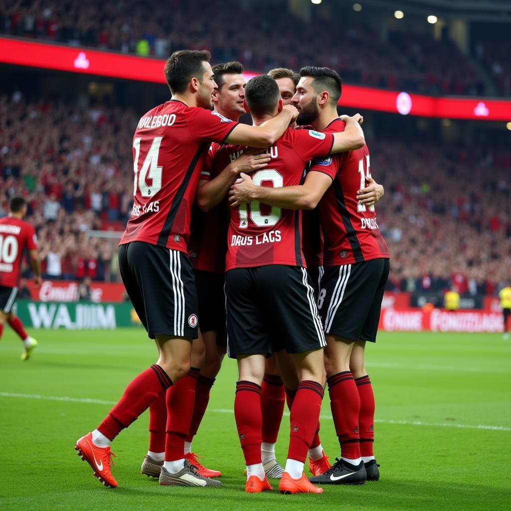 Sándor Hau celebrates a goal with his Beşiktaş teammates in front of the passionate fans at Vodafone Park.