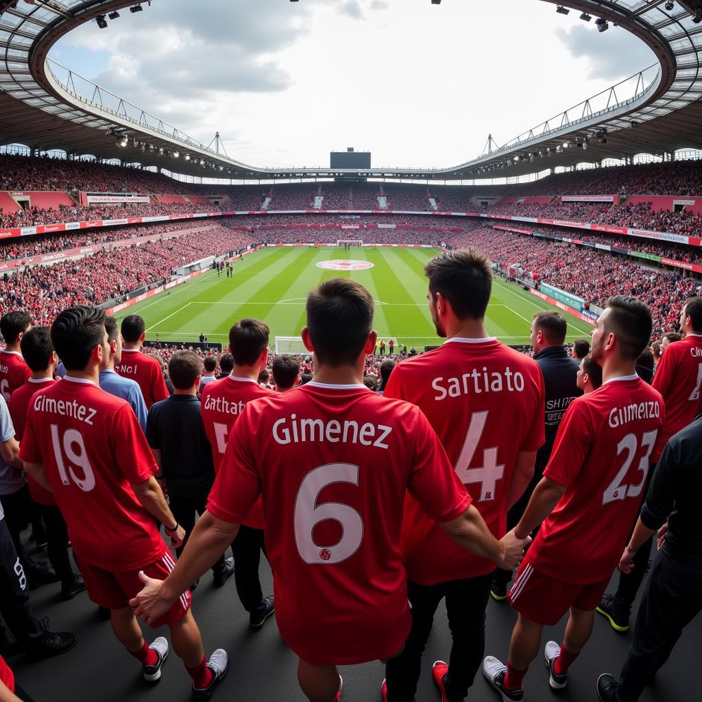 Besiktas fans proudly wearing the Santiago Gimenez jersey in the stadium.