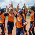 Softball Team Celebrating a Home Run